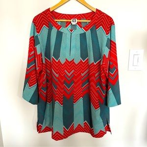 Anne Klein Geometric Pattern Long Sleeve Top